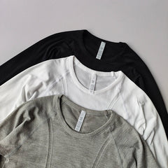 Yoga Clothes for Women, Sports Tops, Round Neck, Seamless, Slim, Running Shirt Fitness Workout Long Sleeves Gym T Shirt, Winter