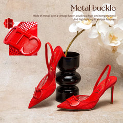 C-H Woman's High Heels Summer Breathable Mesh Black Business Sandals 9cm For Girls