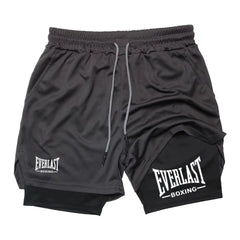Men's Fashionable Double-Layer Sports Shorts EVERLAST Printed Sports Shorts, Double-Layer Quick Drying Basketball Muscle Fitness