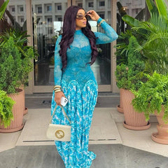 Floral Turtleneck A-Line Maxi Dress