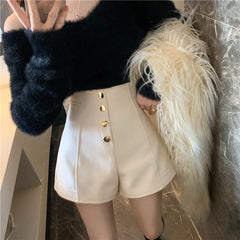 Black Shorts Women Spring Summer New Wide Leg Pants High Waist Single BreastedAApricot casual hot pants