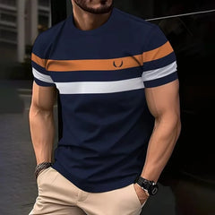 Men’s 3D Print Color-Block Stripe T-Shirt