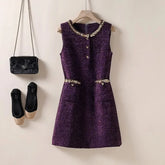 Elegant Tweed Sleeveless Midi Dress
