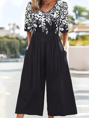 Modern Floral Short Sleeve Jumpsuit
