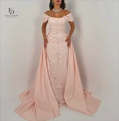 EDECPBM Elegant Party Dresses 2025 Off the Shoulders Customized Women Evening Dress 3D Flowers Pink Wedding Dresses for Parties