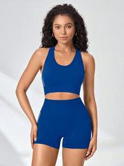 Women Yoga Set Bra Shorts Set Seamless Fitness Tracksuit Gym Running Shorts Sports Set Workout Shockproof Vest Outfit