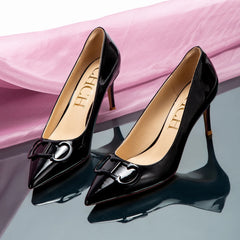 Black Patent T Strap Heels