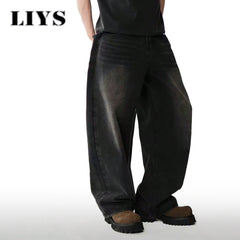 Four Season Men's Jeans Korean Version Student Casual Pants High Street Straight Loose Wide Leg Jeans Black Grey Blue Baggy Jean