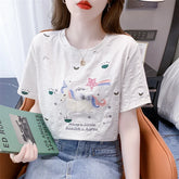 Embroidered Cartoon Summer Casual Tee