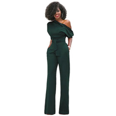 Modern Slanted Collar Wide Jumpsuit