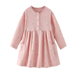 Floral Button Princess Girls Dress