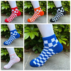 Unisex Korean Checkerboard Ankle Socksv