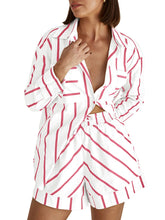 Striped Button Blouse Shorts Set