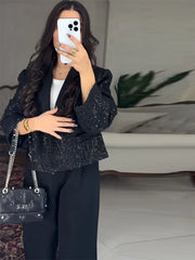 Elegant Cropped Sequin Blazer Jacket