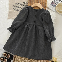 Simple Bow Long Sleeve Girls Dress