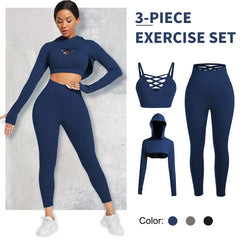 Ensemble Female 3 Pieces Yoga Set Gym Workout Clothes for Women Sport Long Sleeve Hoodie Sweater Active Wear Sport Set Tracksuit