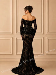 Customized Temperament Elegant Off-the-shoulder Evening Gowns for Banquet Lace Wedding Party Dress High Quality