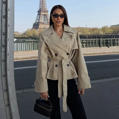 Women's Jacket 2026 New Spring Fashion Khkai Belted Short Jacket for Women Autumn Ladies Jacket Casaul Chic Women Outerwear