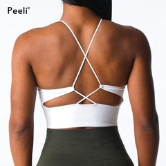 Embrace Seamless Sports Bra Women Backless Gym Bra Tops Padded Yoga Bras Push Up Running Sports Bras Workout Bralette Sportswear