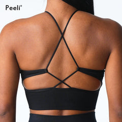 Embrace Seamless Sports Bra Women Backless Gym Bra Tops Padded Yoga Bras Push Up Running Sports Bras Workout Bralette Sportswear