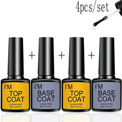 Nail Art Kit With 4 Pcs/Set Base Coat And Top Coat LED Light Curing Quick-drying Transparent Glossy Mirror Lasting Nail Art Gel