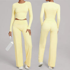 2PCS Yoga Set Women Yoga Pant Workout Tracksuit Sportswear Gym High Waist Straight Leg Bottoms Fitness Bta Sports Suit XP01