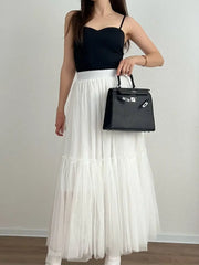 Pleated Lace Cake Midi Skirt