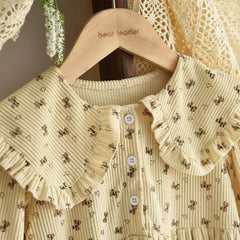 Sweet Beige Floral Autumn Girls Dress