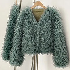 Fur Coat Eco-friendly Coats for Woman Artificial Winter Fur Coat Warm Women's Clothing New in Coats & Jackets Women Tops Stones