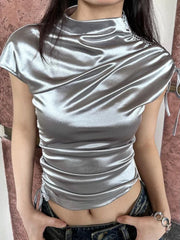 Shirred Half Turtleneck Tee Women