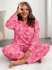 Plus Heart Print Pajama Set