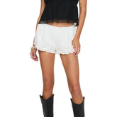 Women Lace Trim Elastic Waist Shorts