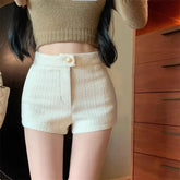 High Waist A Line Wool Shorts