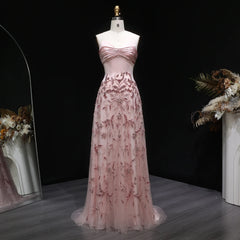 Pink Beaded Sweetheart Evening Gown