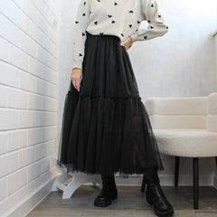 Pleated Lace Cake Midi Skirt