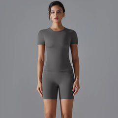 Yoga Set Women Sports Short Sleeve Top With High Waist Leggings Running Jogging Workout Workout Clothes Sports Fitness Gym Sets