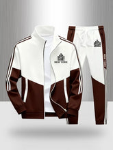 Tracksuit Men's New York Print 2 Piece Set Sportswear Color Block Zip Up Jacket and Jogger Pants Casual Striped Athletic Outfit