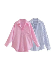 Striped Loose Casual Shirt Women