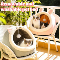 Pet Tent Cave Bed for Cats Small Dogs Self-Warming Cat Tent Bed Cat Hut Comfortable Pet Sleeping Bed Foldable Removable Washable