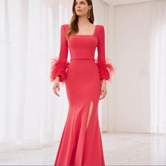 Elegant Feathered Mermaid Wedding Gown