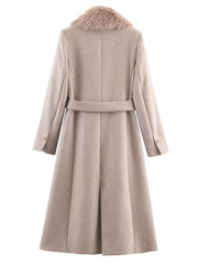 Elegant Belted Fur Collar Overcoat