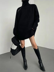 Oversized Zip Turtleneck Knit Sweater