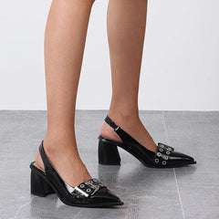 Women Buckle Slingback Block Heel Pumps