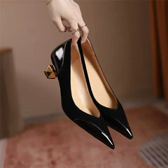 Middle Heel High Heels Women 2026 Spring Autumn Korean Fashion Splicing Pointed Shallow Shaped Heel Thick Pimps Shoes for Women