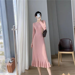 Elegant Knit Flounce Midi Dress
