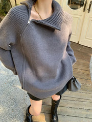 Oversized Zip Turtleneck Knit Sweater