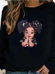 Printed Fleece Pullover Women Hoodie