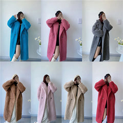 Winter Jacket Women Long Coat Wool Woven Fabric Thick Warm Outerwear Oversize Fashion Streetwear Teddy Bear Coats