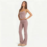 2 Piece Yoga Set Women Foldover Waist Flare Pants Bell Bottoms Tank Top Matching Set Gym Workout Fitness Wear Lounge Wear Suit