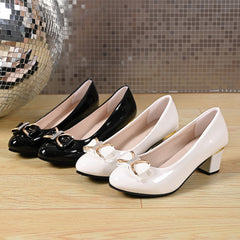 Women High Heels Low Heels Fashion Bling Bow patent leather Professional Casual Pumps Woman Wedding Party Shoes Large Size 42